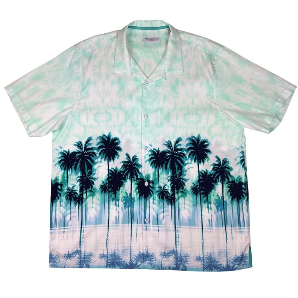 Tommy Bahama Tortola Tropic Mirage Camp Shirt Mens XL Green Loop Collar Hawaiian